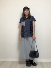 撞色口袋Ruffle恤衫/深藍