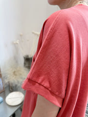 口袋Boxy Tee/霧橙紅