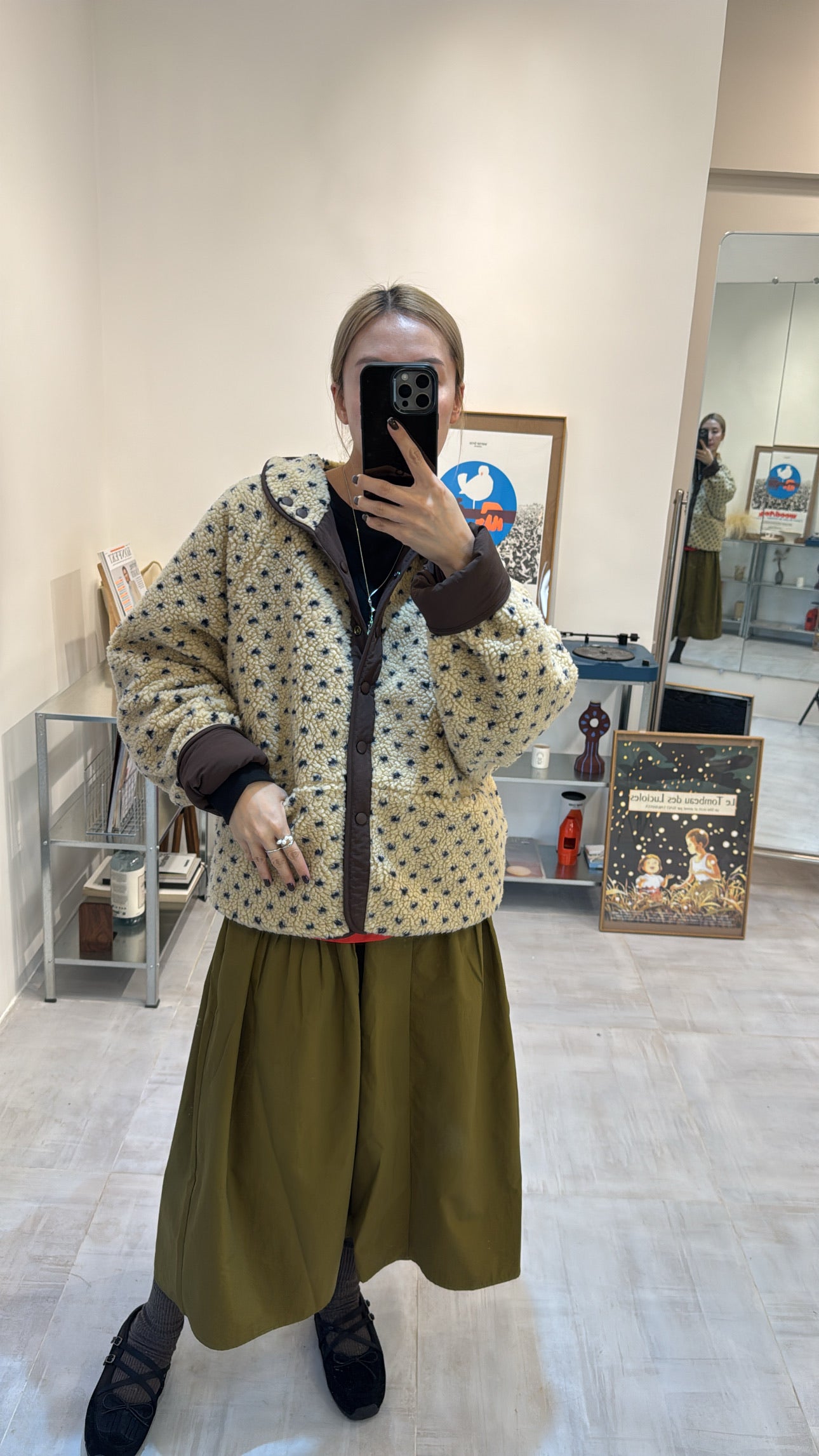 兩側縮褶散裙/橄欖