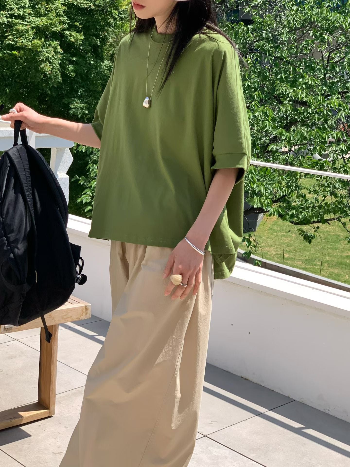 中袖Boxy T-shirt/綠茶