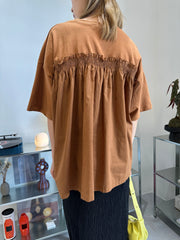 (訂貨：15工作天）後縮褶闊T-shirt/啡
