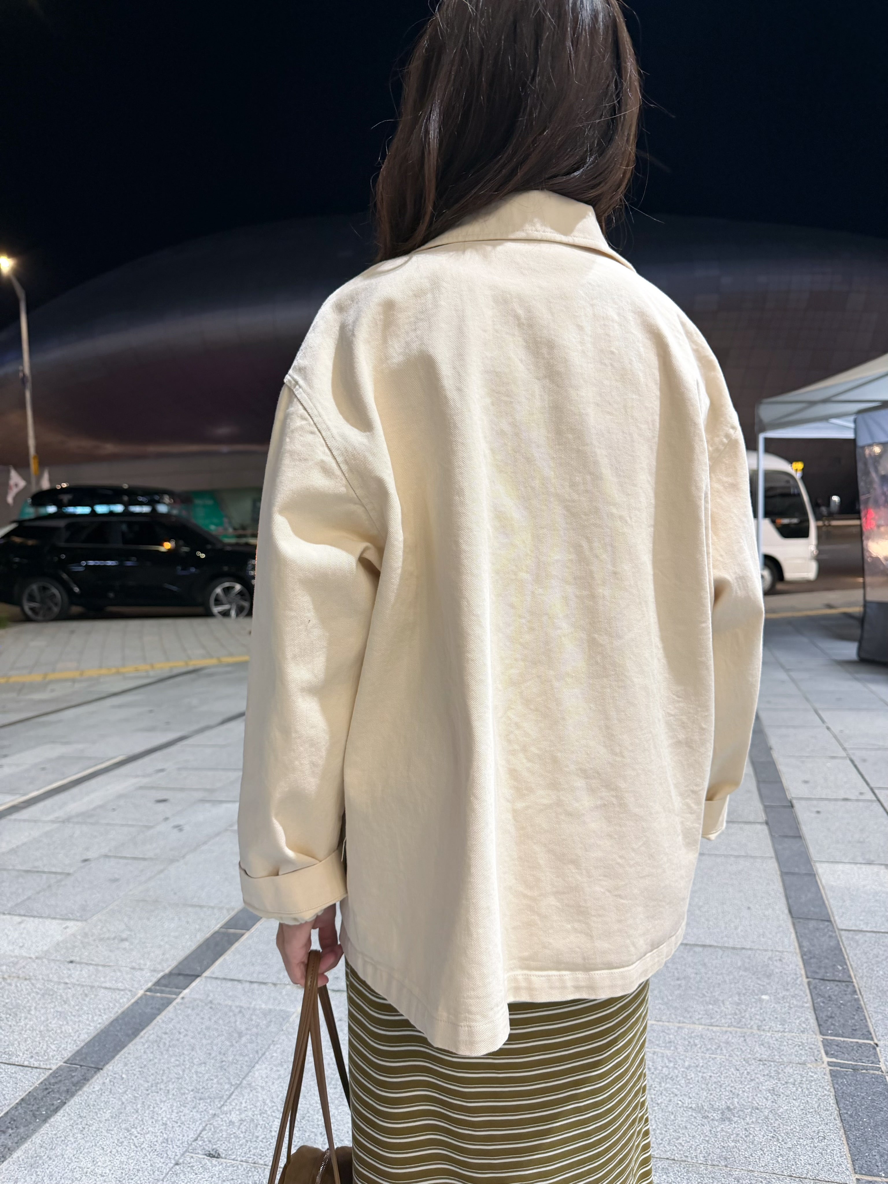 三袋牛仔外套/米白