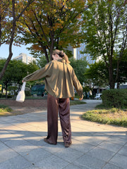 後摺褶恤衫/橄欖