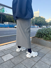 間條彈性直身裙/灰