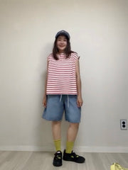 單色幼條A型背心/紅