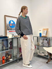 前間條後淨色T-shirt/綠領