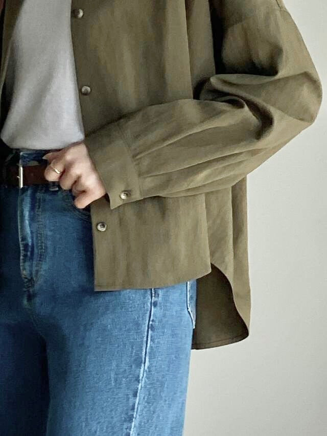 後摺褶恤衫/橄欖