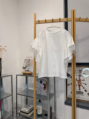 網紗Ruffle袖T-shirt/白