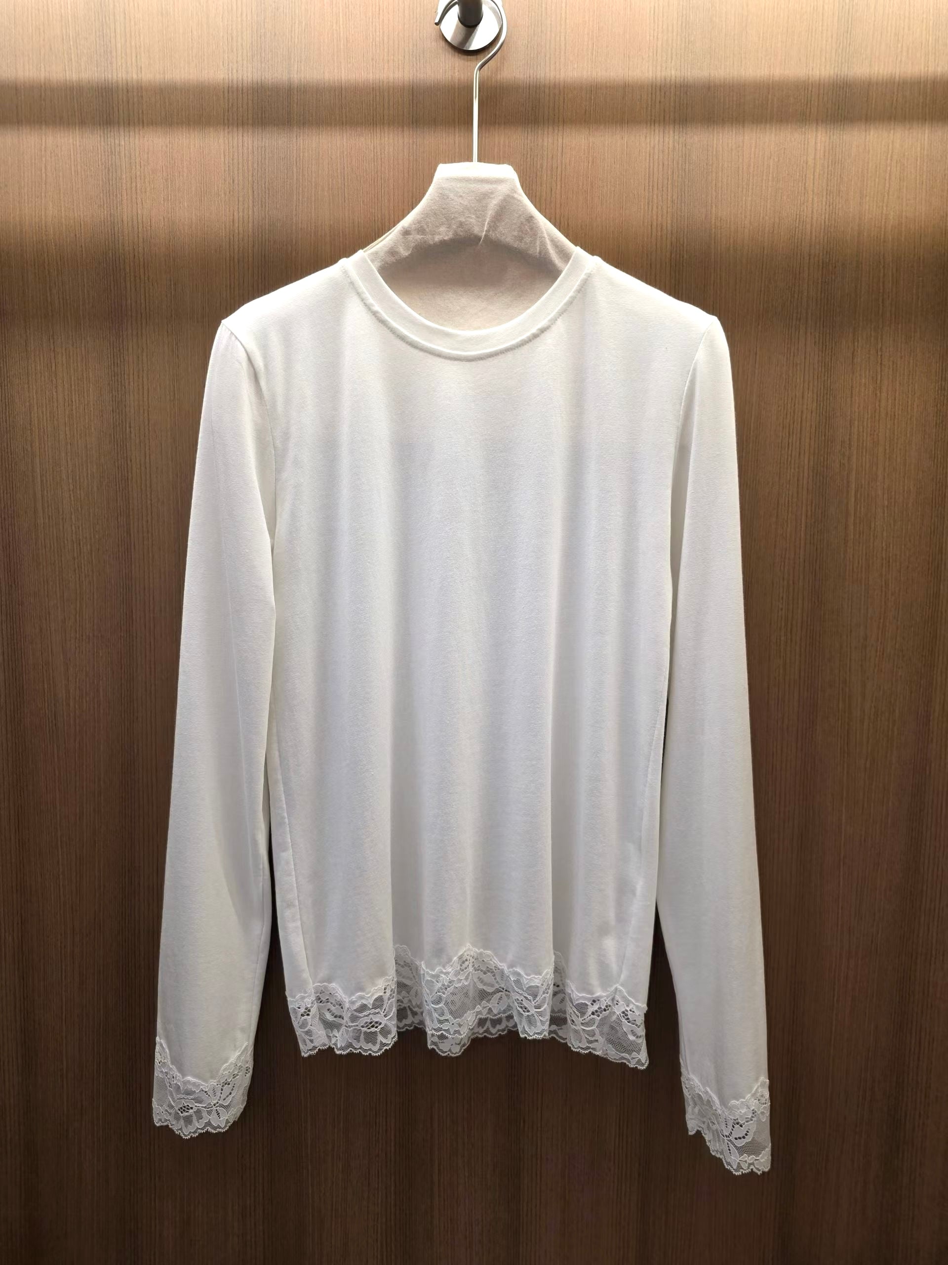 衫腳袖口Lace邊T-shirt/白