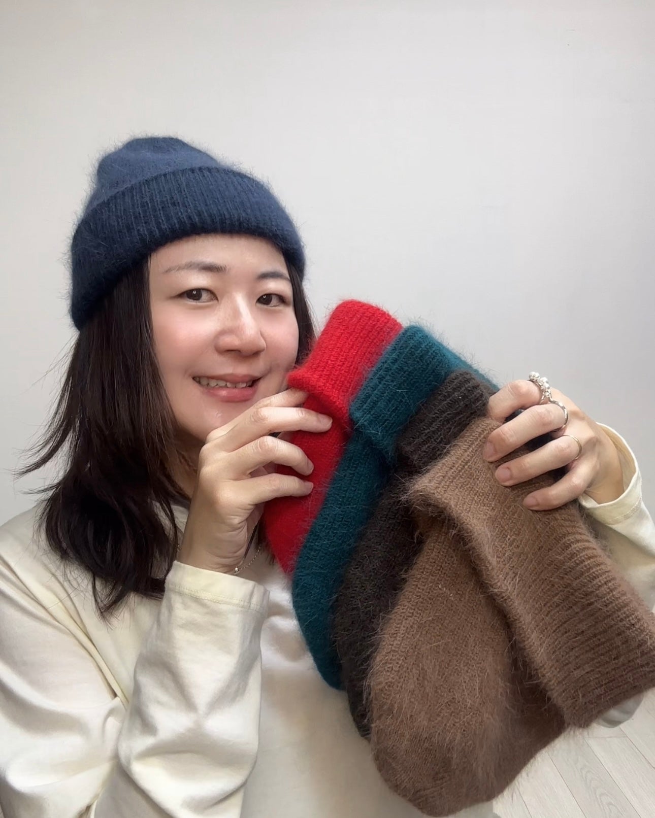 兔毛冷帽/深灰藍