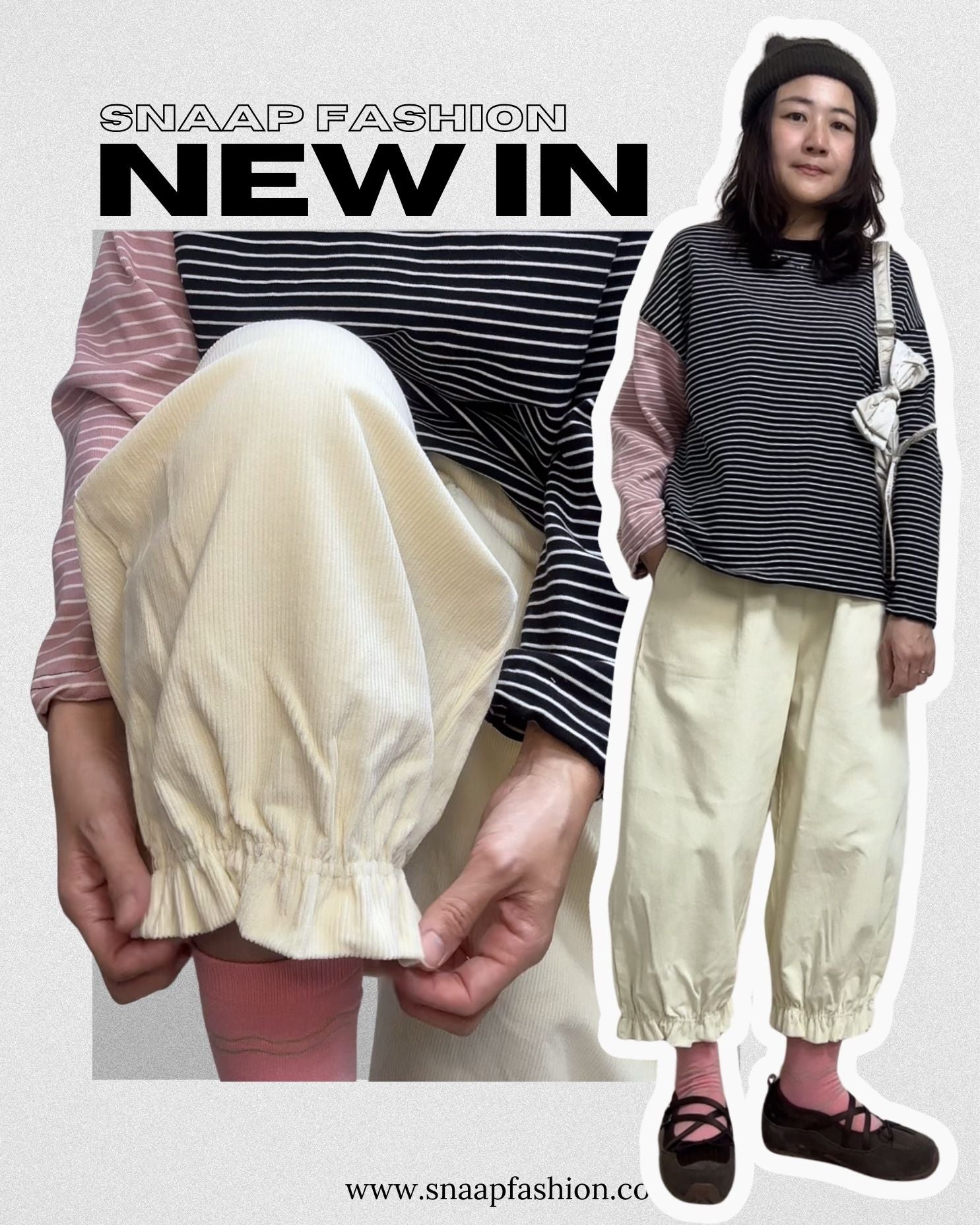 燈芯絨束腳Ruffle褲/米白