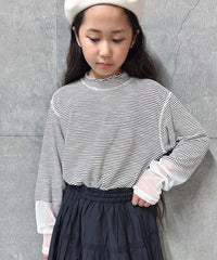 透視袖口橫間Tee Kids Ivory color