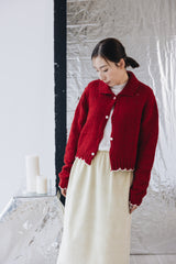 ZicZag鈕扣通花cardigan/紅