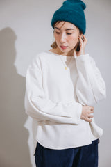袖摺褶T-shirt/米白