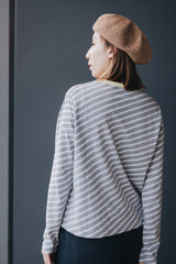 斜間條撞色領Tee/灰+黃
