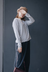 斜間條撞色領Tee/灰+黃
