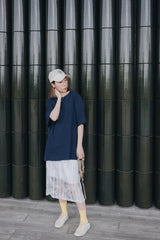 坑紋質感闊身Tee/深藍