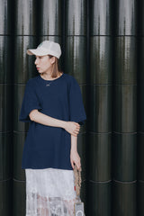 坑紋質感闊身Tee/深藍