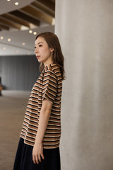 三色間條T-shirt/啡