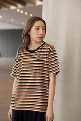 三色間條T-shirt/啡