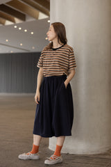 三色間條T-shirt/啡