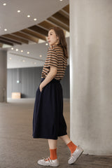 三色間條T-shirt/啡