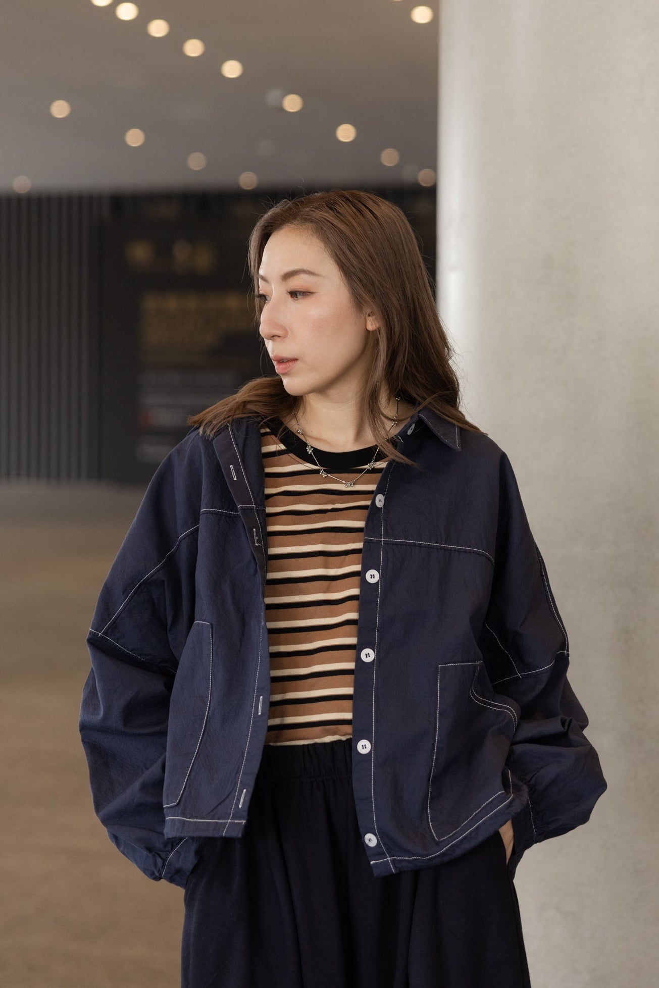 三色間條T-shirt/啡