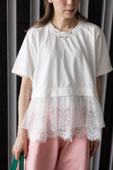 Lace網紗腳T-shirt/白