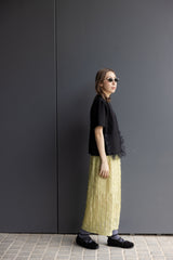 Ruffle雪紡後叉裙/檸檬 (size M/L)