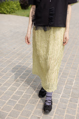 Ruffle雪紡後叉裙/檸檬 (size M/L)