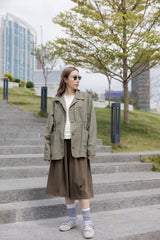 衫腳縮褶邊T-shirt/米白