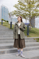 可束腰四袋薄外套/軍綠