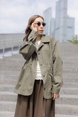 可束腰四袋薄外套/軍綠