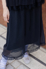 波點雪紡裙/黑