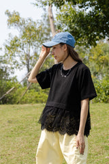 Lace網紗腳T-shirt/黑