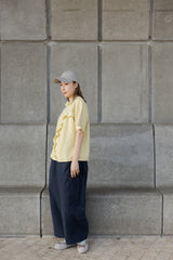 波點縮褶邊T-shirt/黃