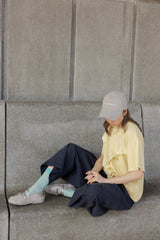 波點縮褶邊T-shirt/黃