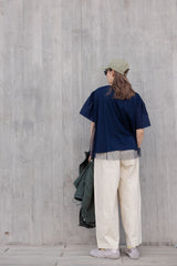 闊身駁線直腳褲/杏