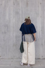 闊身駁線直腳褲/杏