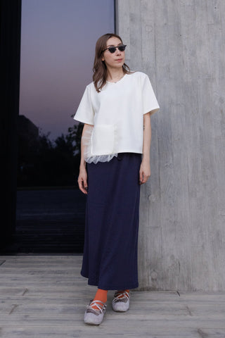 暗花直身長裙/深藍