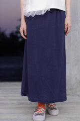 暗花直身長裙/深藍