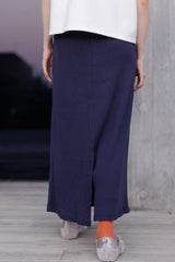 暗花直身長裙/深藍