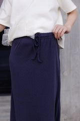 暗花直身長裙/深藍