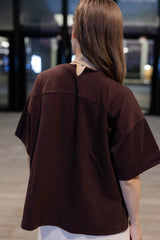 後領小V T-shirt/紫紅