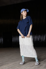 Ruffle雪紡後叉裙/米白 (size M/L)