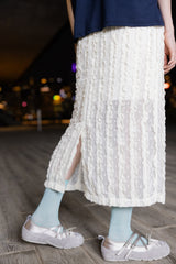 Ruffle雪紡後叉裙/米白 (size M/L)