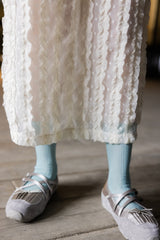 Ruffle雪紡後叉裙/米白 (size M/L)