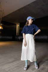 Ruffle雪紡後叉裙/米白 (size M/L)