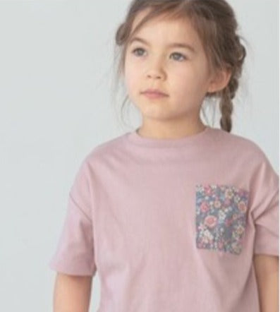 Kids Floral Pocket T-shirt/ pink-110