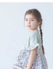 Kids 衫腳floral ruffle T-shirt/ mint-90